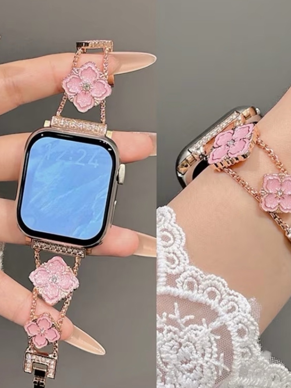 Kohl's Rose Gold Pink Floral Crystal Bracelet Watch Band 38mmr- 49mm straps
